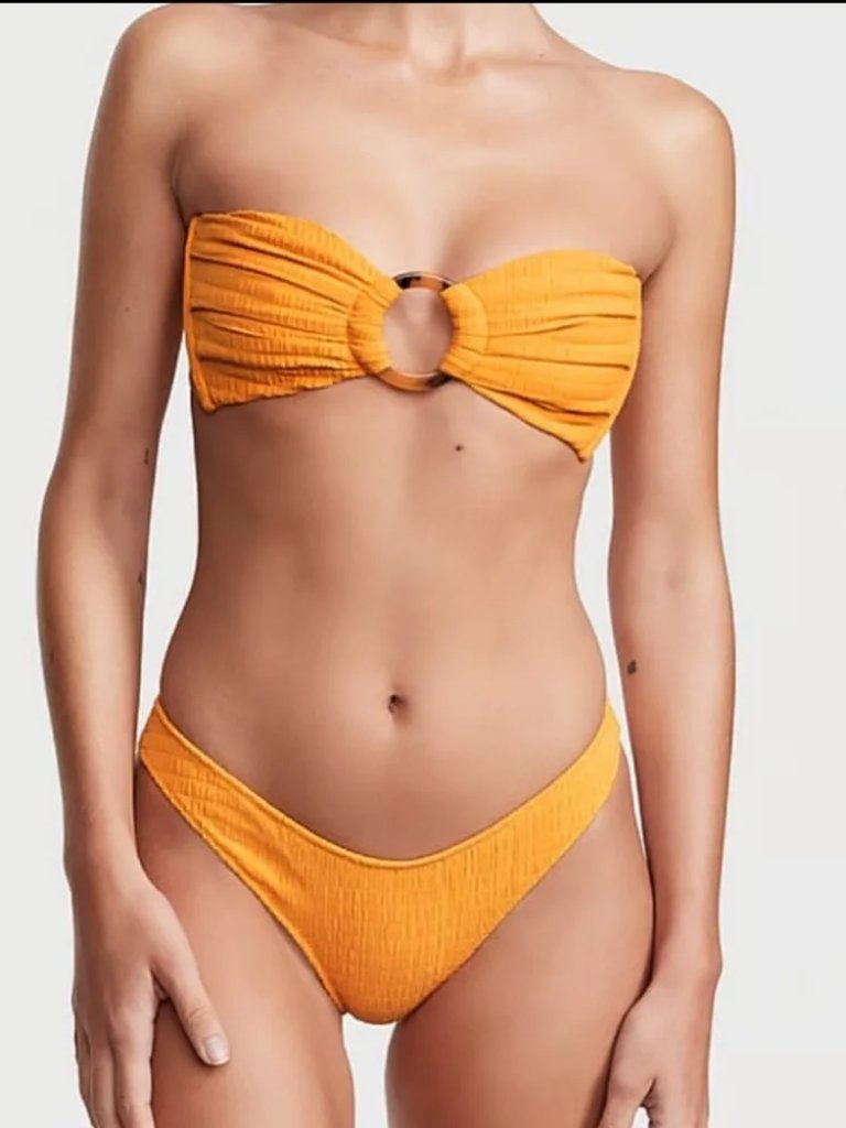 Montce Textured Marigold Sarong Bikini Bandeau Set